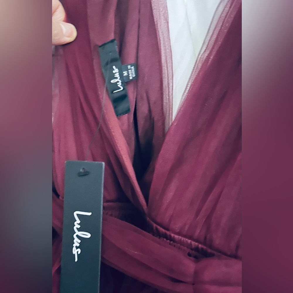 Lulus Flawless Arrival Burgundy Tulle Tie-Strap Tiered Maxi Dress Medium NEW NWT - Picture 2 of 7